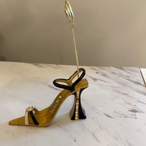 Shoe photo holder black white n gold w/rhinestones
